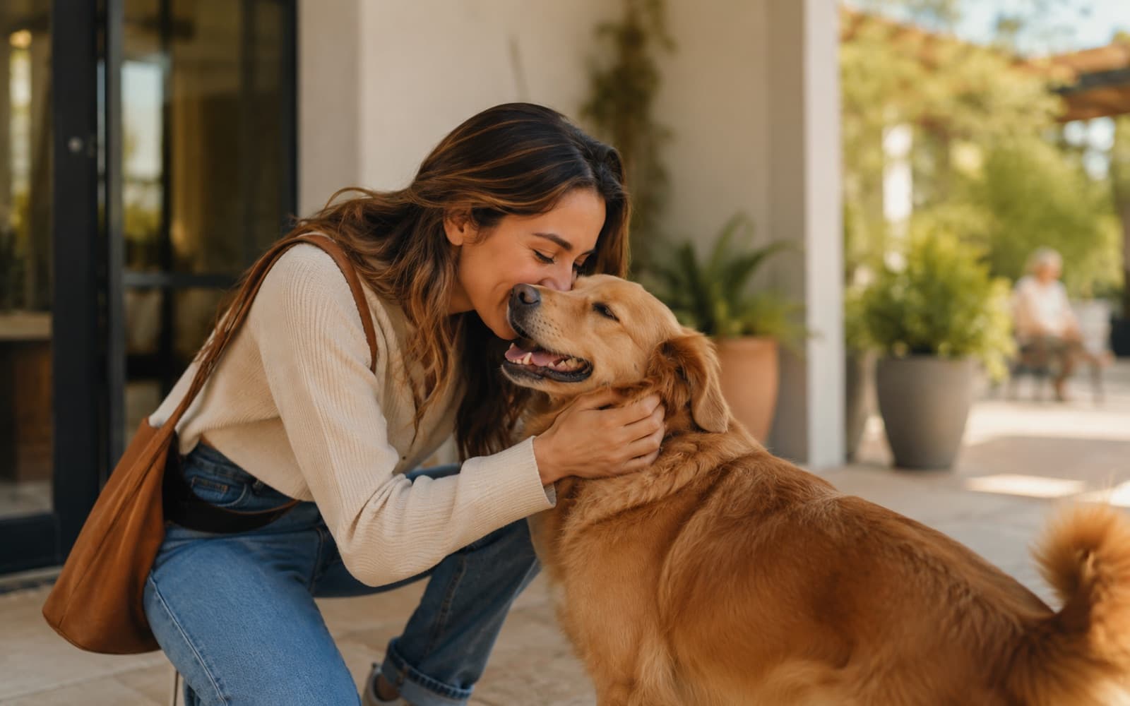 Retrouvailles chaleureuses entre une propriétaire et son chien